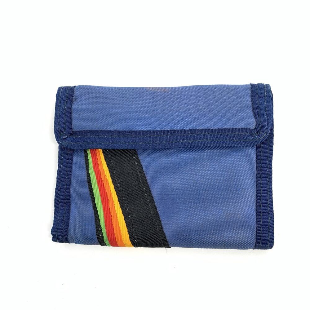 Vintage 1970s/1980s Nylon Bi Fold Rainbow Stripe Pocket Wallet Blue Unisex